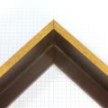 This 1-3/4 " deep L-shaped floating contemporary canvas frame in open grain espresso features a thin brushed gold face.
*Note: These solid wood, custom canvas floaters are for stretched canvas prints and paintings, and raised wood panels.